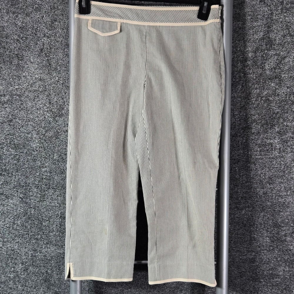 Talbots Petites Navy Blue Cream Ticking Stripe Cropped Pants Side Zip Size 4P